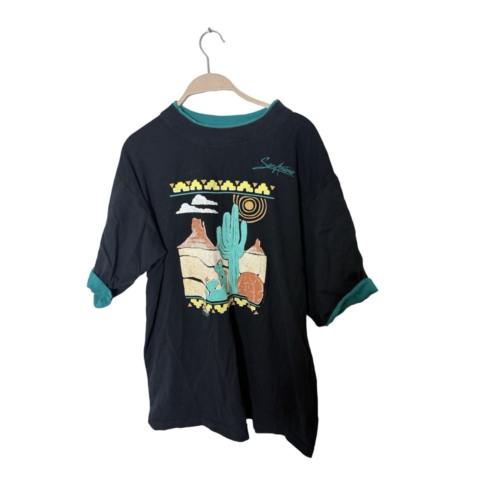 SAN ANTONIO TEXAS Vtg 90s Black Southwest  Roll Sleeve T-shirt Mens‎ XL